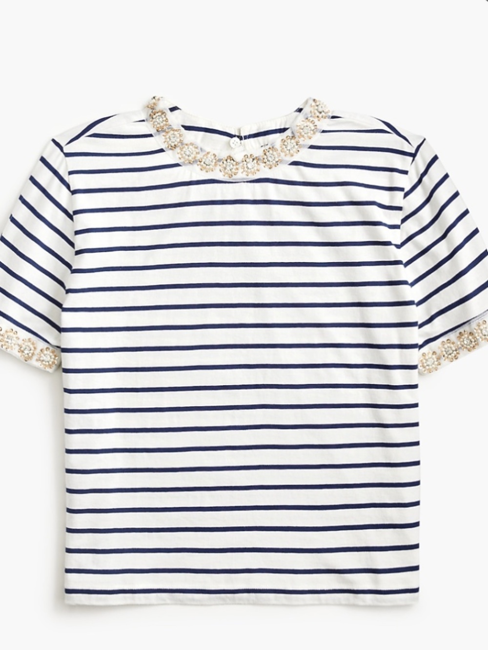 J. Crew Factory Striped Embellished-trim Tee T-shirt Top Blue and White XXL